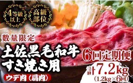 【定期便6回】土佐黒毛和牛ウデ肉しゃぶしゃぶ用 計7.2kg(1.2kg×6ヶ月連続お届け) 3Eコース | 特撰 ウデ肉 肩肉 最上位等級 A4 A5 最高ランク 贅沢 しゃぶしゃぶ 鍋 スライス 焼肉用 小分け 冷