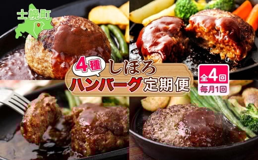 定期便 北海道 しほろ ハンバーグ 全4回 しほろ牛 道の駅 ピア21しほろ 北秀牛 ビーフ ハンバーグステーキ beef 牛肉 赤身肉 国産牛 肉 セット 加工品 おかず 惣菜 お惣菜 国産 冷凍 詰合せ お