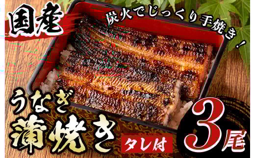 A01 国産!うなぎ蒲焼き(3尾・タレ付き) 国産 九州産 鹿児島県 宮崎県 鰻 ウナギ unagi うな重 うな丼 ひつまぶし うなじゅう 蒲焼 かばやき 無頭 魚 魚介類 土用 丑の日 タレ タレ付 おかず 惣