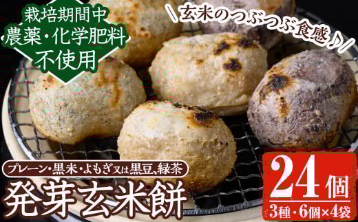 y176-R801 《先行予約受付中!2026年1月以降順次発送》《数量限定》発芽玄米餅24個(6個入×4パック) 栽培期間中農薬・化学肥料不使用の自家製もち玄米を3種のお餅に! もち げんまい 玄米 農薬
