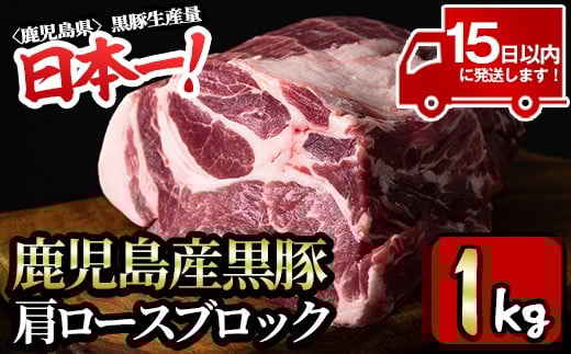 y319-v02 特選!鹿児島産黒豚肩ロースブロック(計1kg) 国産 九州産 黒豚 豚肉 ぶた肉 お肉 ステーキ ロース カタロース ブロック 焼肉 BBQ バーベキュー シチュー 冷凍【財宝】鹿児島県湧水町1400