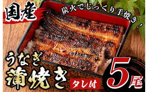 y488 国産!うなぎ蒲焼き(5尾・タレ付き) 国産 九州産 鹿児島県 宮崎県 鰻 ウナギ unagi うな重 うな丼 ひつまぶし うなじゅう 蒲焼 かばやき 無頭 魚 魚介類 土用 丑の日 タレ タレ付 おかず 惣