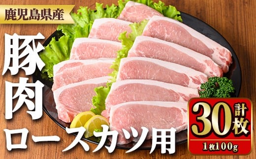 y532 鹿児島県産豚肉ロースとんかつ用(100g×30枚) 国産 九州産 豚肉 ぶた肉 お肉 ロース とんかつ ポークステーキ 冷凍 【TRINITY】鹿児島県湧水町22000肉豚肉