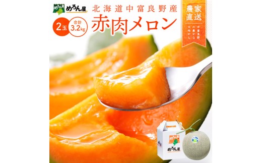 【2026年発送】中富良野 赤肉メロン2玉(計3.2kg以上)北海道中富良野町13000果物・フルーツメロン・スイカ