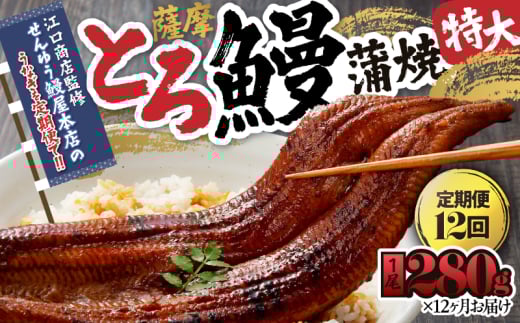 2175-1 【江口商店監修】薩摩とろ鰻蒲焼特大サイズ一尾280g(12 ヶ月定期) KN084-T03鹿児島県鹿屋市180000魚介・海産物うなぎ