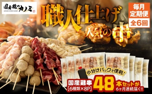 2461 【毎月定期】国産 鶏串48本セット(6種×8パック)全6回 KN077-T03鹿児島県鹿屋市89000肉鶏肉