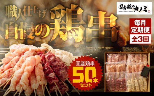 2462 【毎月定期】国産 鶏串50本セット 全3回 KN077-T04鹿児島県鹿屋市45000肉鶏肉