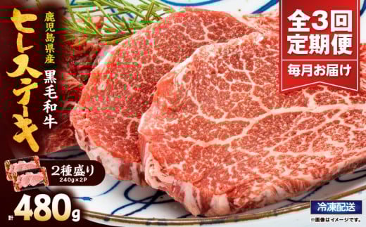 2623 【全3回定期便】4等級以上 鹿児島県産黒毛和牛ヒレステーキ 2種盛り 480g×3回 KN101-T01鹿児島県鹿屋市85000肉牛肉