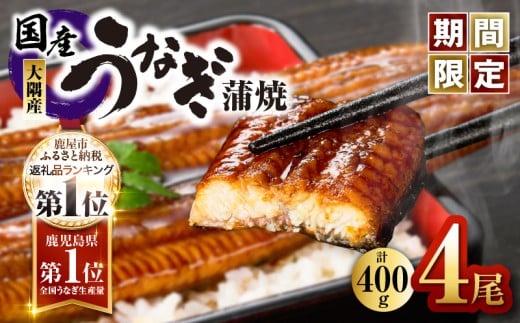 【期間限定】鹿児島県大隅産うなぎ蒲焼4尾(400g) KN007-023鹿児島県鹿屋市10000魚介・海産物うなぎ