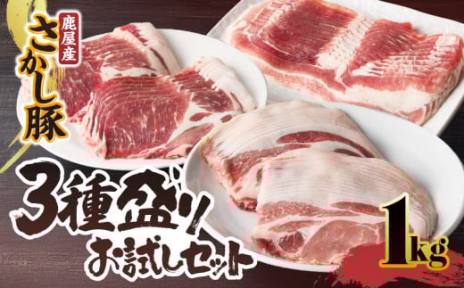 鹿屋産 さかし豚 3種盛り お試しセット 1kg【11月お届け】 KN079-008-11鹿児島県鹿屋市11000肉豚肉