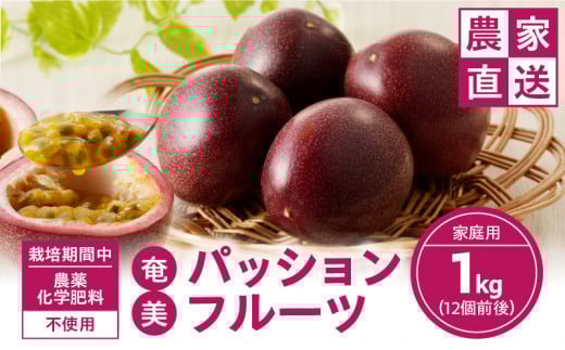 【2026年先行予約】農薬・化学肥料不使用 奄美パッションフルーツ 1kg(12個前後)家庭用 A045-003鹿児島県奄美市11000果物・フルーツその他 果物・フルーツ