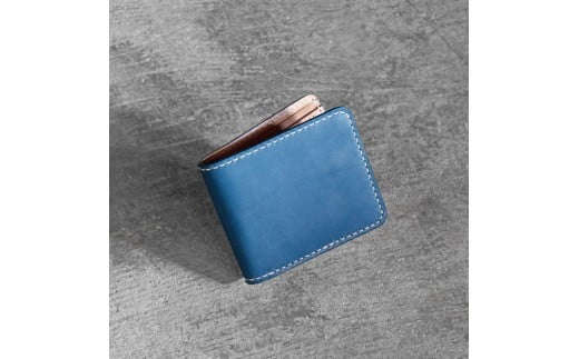 栃木レザー使用|滑らか本革二つ折り財布|Half wallet 01C|ブルー|minca(全7色)栃木県栃木市87000衣類・装飾品・工芸品財布