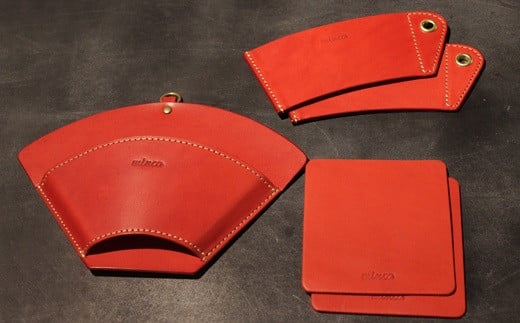 【minca】栃木レザーのカフェグッズ3アイテム5点セット 自宅、オフィス、キャンプシーンでのカフェタイムに/レッド 678【日用品 人気 おすすめ 】栃木県栃木市30000雑貨・日用品食器・グラ