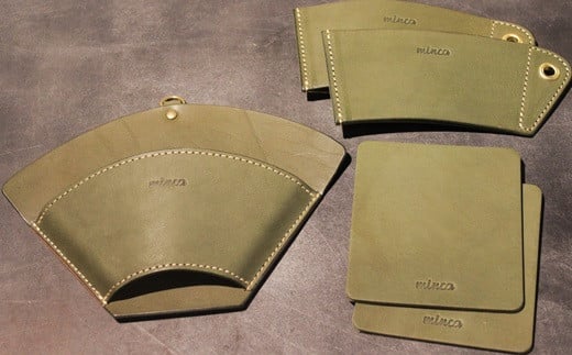 【minca】栃木レザーのカフェグッズ3アイテム5点セット 自宅、オフィス、キャンプシーンでのカフェタイムに/オリーブ 678【日用品 人気 おすすめ 】栃木県栃木市30000雑貨・日用品食器・グ