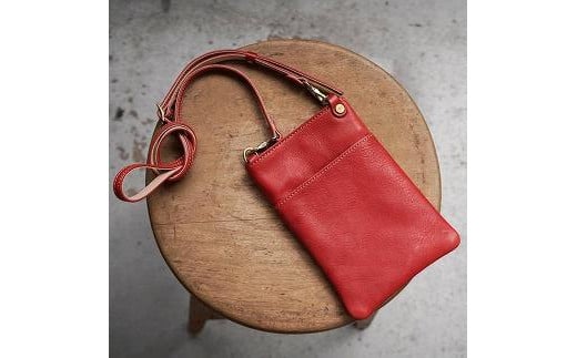 栃木レザー使用|ソフトな手触り 本革 スマホショルダー|Smartphone shoulder|レッド|minca(全6色)栃木県栃木市60000衣類・装飾品・工芸品鞄・バッグ