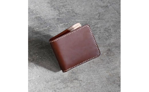 栃木レザー使用|滑らか本革二つ折り財布|Half wallet 01C|チョコ|minca(全7色)栃木県栃木市87000衣類・装飾品・工芸品財布