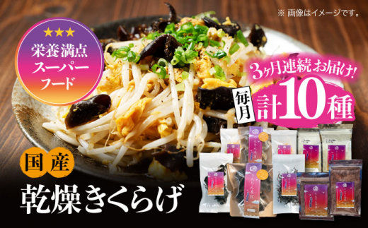 【全3回定期便】【栄養満点のスーパーフード!りんりんきくらげ】国産 乾燥 木耳 美容 健康 よくばりセット 計10袋 きくらげ キクラゲ 木耳 きのこ キノコ 食品 食物繊維 野菜 やさい ビタ