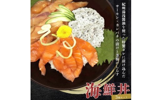 紀州湯浅醤油を使ったサーモンとカンパチの漬け&釜揚げしらすの 海鮮丼 3種セット 計300g【uot756A】和歌山県由良町14000魚介・海産物その他 魚介・海産物
