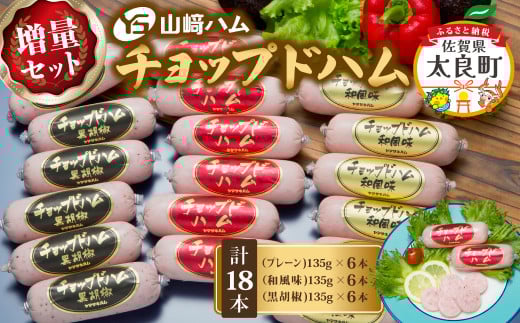 ZJ-7 山崎ハム チョップドハム 増量セット (計18本) プレーン 和風味 黒胡椒 ハム 詰め合わせ セット 贅沢 ギフト 贈答 人気 おすすめ 佐賀県 太良町佐賀県太良町14000肉加工肉(ハム・ソーセー