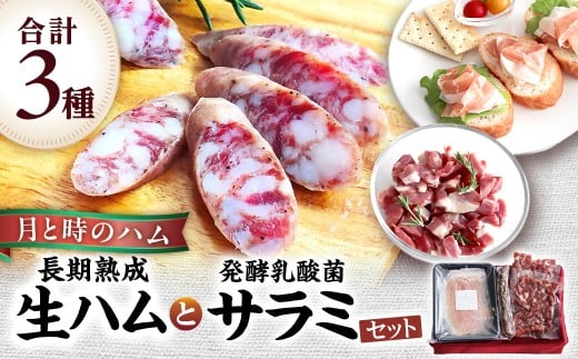 田嶋畜産の月と時のハム(長期熟成生ハム)と発酵乳酸菌サラミセット  長期熟成 生ハム ハム 塩漬け サラミ 豚肉 ミンチ モモ肉 骨付 冷凍便 佐賀県 太良町 NB38佐賀県太良町12000肉加工肉(ハ