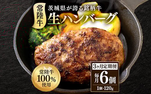 生ハンバーグ120g×6個 常陸牛 100% 【3ヶ月連続お届け】 513茨城県茨城町30000肉加工肉(ハム・ソーセージ等)