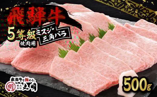 飛騨牛5等級 ミスジ・三角バラ 焼肉用 500g【1043501】岐阜県養老町19000肉牛肉