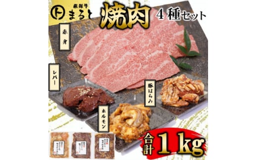 <飛騨牛>焼肉4種B-2セット 赤身肉と味付けホルモンなど 合計1kg【1616675】岐阜県養老町20000肉牛肉