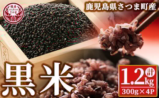 s327 《毎月数量限定》さつま町で育った黒米<さつま黒もち>(計1.2kg・300g×4個) 鹿児島 国産 九州産 黒米 こくまい くろまい 有色米 【山崎農場】鹿児島県さつま町12000米・パン玄米・雑穀米