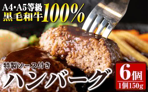 s394 A4・A5等級鹿児島県産黒毛和牛100%使用!プレミアムハンバーグ(計6個・特製デミソース付) 鹿児島 国産 九州産 黒毛和牛 牛肉 ひき肉 ハンバーグ 惣菜 おかず ギフト 冷凍ハンバーグ【焼