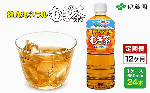 【12か月定期便】伊藤園 健康ミネラルむぎ茶 1ケース(650ml×24本) 定期便 麦茶 伊藤園 ペットボトル お茶 650ml 茶 お茶 おすすめ 常温 常温保存 TMP012千葉県富里市120000お茶・飲料お茶