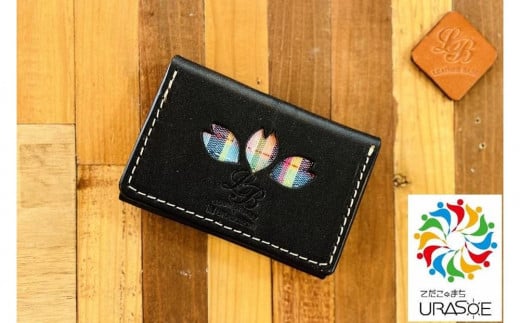 【レザーベース】うらそえ織カードケース(花)(ブラック)|沖縄県 浦添市 栃木レザー カード 名刺 名刺入れ 革製品 革小物 レザー おしゃれ ビジネス ギフト 贈り物 日用品 人気 おす