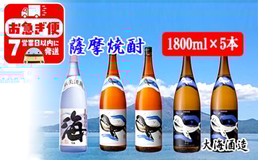 E5-25118/大海酒造 特選 5本セット鹿児島県垂水市56000酒・アルコール焼酎