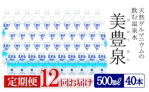 T27-1401/【12回定期便】飲む温泉水/美豊泉(500ml×40本)鹿児島県垂水市274000お茶・飲料水・ミネラルウォーター
