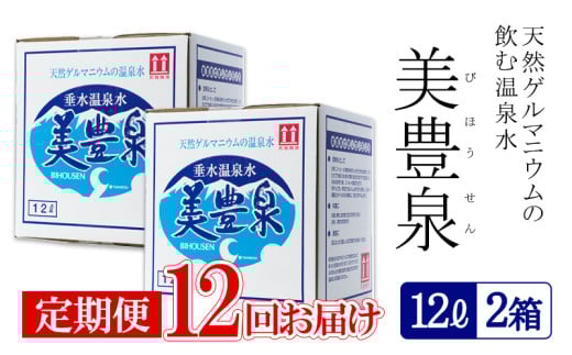 J15-1403/【12回定期便】飲む温泉水/美豊泉(12L×2箱)鹿児島県垂水市151000お茶・飲料水・ミネラルウォーター