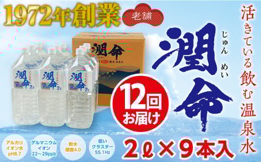 J19-1105/【12回定期便】飲む垂水温泉水 潤命 18L(2L×9本)鹿児島県垂水市191000お茶・飲料水・ミネラルウォーター
