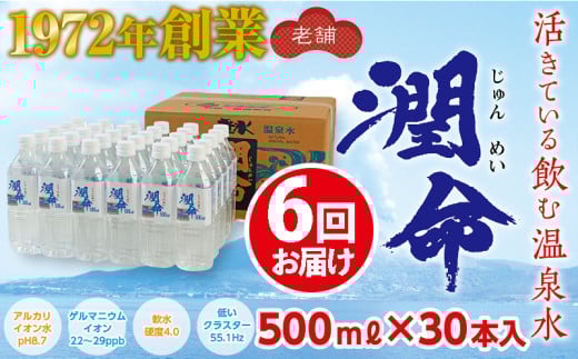 J12-1101/【6回定期便】飲む垂水温泉水 潤命 (500ml×30本)鹿児島県垂水市127000お茶・飲料水・ミネラルウォーター