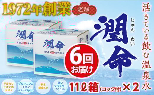 H8-1102/【6回定期便】飲む垂水温泉水 潤命 22L(11L×2箱)鹿児島県垂水市84000お茶・飲料水・ミネラルウォーター
