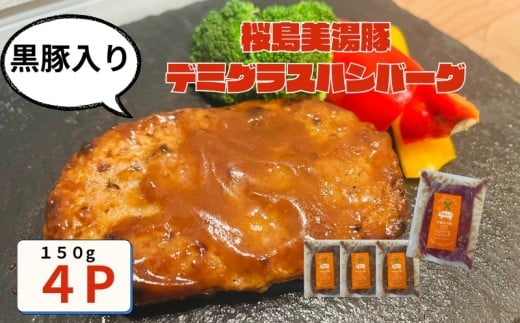 W-0408/鹿児島県産 桜島美湯豚 デミグラスソース ハンバーグ 150g×4個鹿児島県垂水市9000肉豚肉