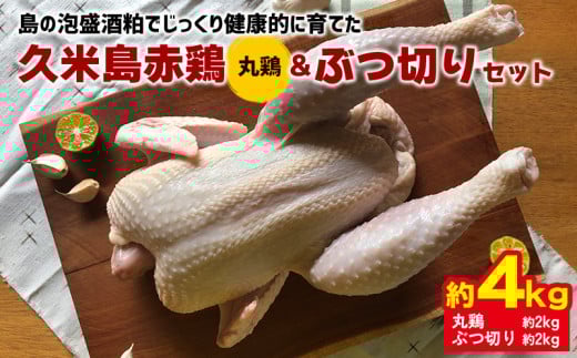 島の泡盛酒粕でじっくり健康的に育てた 久米島赤鶏(丸鶏)&ぶつ切り4kgセット 鶏肉 チキン 安心安全 ぷりっぷり ジューシー 肉汁 弾力 肉質 フランス原産 レッドブロ― ローストチキン 参鶏