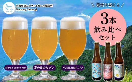 久米島の恵みをたっぷり使用「久米島産ビール 果実を感じる3本セット」 クラフトビール ブルワリー 醸造 オリジナル 個性 独自 少量生産 小規模 こだわり ビール酵母 非加熱 無濾過 IPA ペ