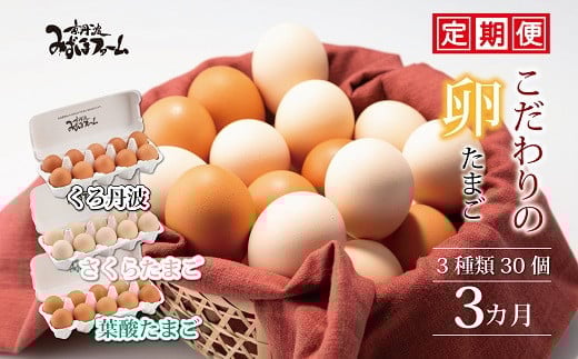 【3カ月定期便】たまご30個セット 京都こだわり卵3種の定期便 (割れ保証4個含む) 【 卵 定期便 たまご 新鮮卵 たまごセット 卵定期便 京丹波町 たまご定期便 卵 定期便 3回 卵 定期便 3か月 定