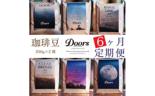 定期便 Single Origin コーヒー豆 全6回 6種 (200g×2種×6回) (シングルオリジン スペシャルティコーヒー  スペシャリティ 豆 6ヶ月 ブレンド シングル 珈琲 豆 珈琲豆 自家焙煎 京都 笠置町 Doors Coffe