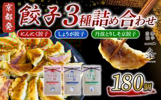 餃子 3種詰め合わせセット 180個 (にんにく餃子/しょうが餃子/丹波とりしそ京餃子) 冷凍 ぎょうざ ギョウザ ギョーザ しょうが 生姜 豚肉 便利 簡単調理 惣菜 絶品 おかず お子様 家族 こだわ