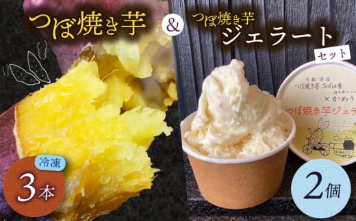 つぼ焼き芋3個&焼き芋ジェラート2個入りセット さつまいも 国産 焼き芋 焼芋 やきいも 3本  蜜芋 ジェラート ミルク アイス やきいも スイーツ デザート ミルクと焼芋 おすすめ 美味しい ふ