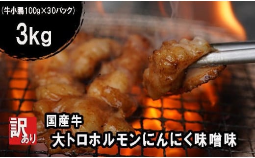 【 訳あり 】 大トロホルモン にんにく味噌 3kg にんにく 味噌味 ミックス ホルモン 焼き 焼肉 味付 小分け 冷凍 味噌だれ おつまみ 国産 牛 肉京都府46000肉牛肉