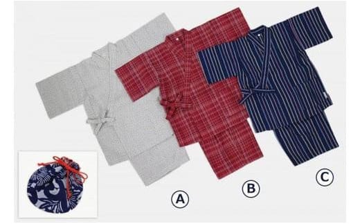 阿波しじら織 子供甚平【柄B、サイズ120】とミニ巾着セット徳島県徳島市28000衣類・装飾品・工芸品その他 装飾品・工芸品