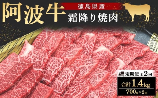 【定期便全2回】阿波牛 霜降り焼肉 700g徳島県徳島市48000肉牛肉