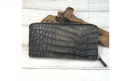財布 墨染クロコダイル×墨染牛革のフルラウンドファスナー財布 長財布 ワニ神奈川県寒川町585000衣類・装飾品・工芸品財布
