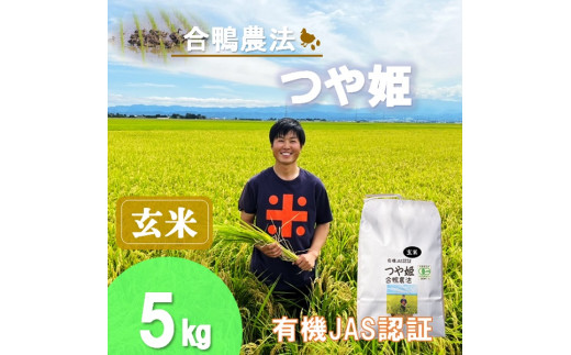 【令和7年産・玄米】ecofarmすがわらの合鴨農法有機JAS認証つや姫5kg※10月下旬頃から順次配送山形県三川町14500米・パン玄米・雑穀米・もち米・餅