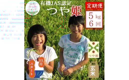11月スタート【玄米5kg-定期便6回】山形ゆりあふぁーむの有機JAS認証つや姫セット山形県三川町131000米・パン白米